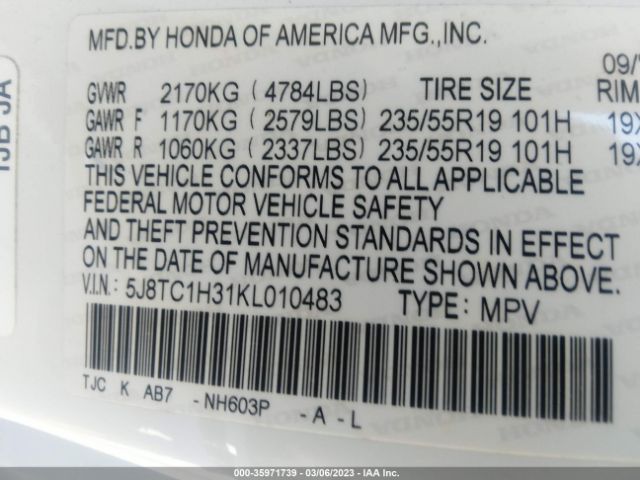 5J8TC1H31KL010483 Acura RDX