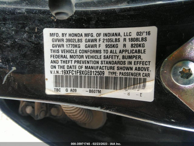 Honda CIVIC SEDAN 2016 19XFC1F9XGE012509 Image 10
