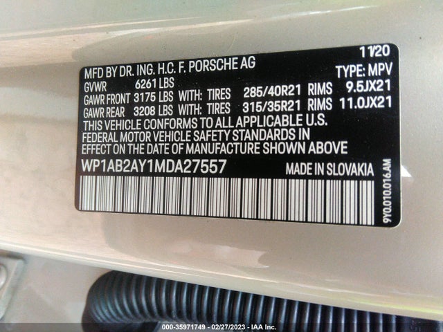 2021 Porsche Cayenne, VIN: WP1AB2AY1MDA27557