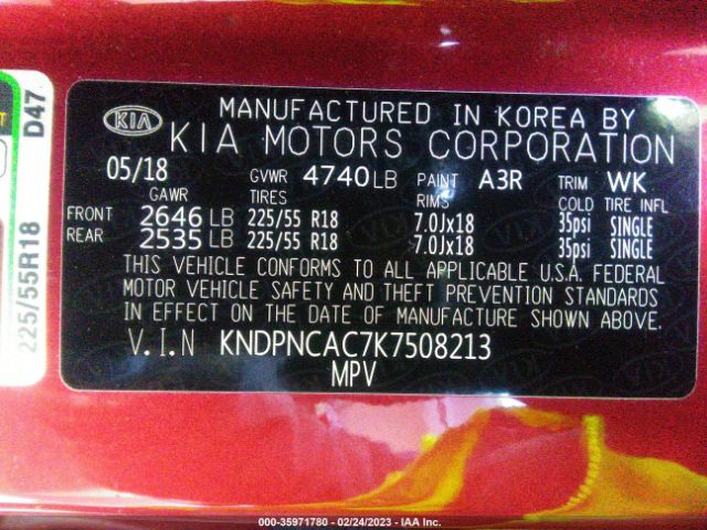 KNDPNCAC7K7508213 KIA Sportage Ex