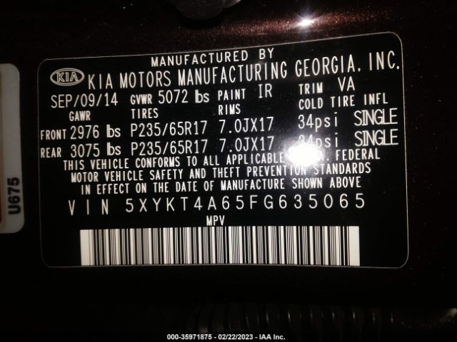 5XYKT4A65FG635065 KIA SORENTO LX