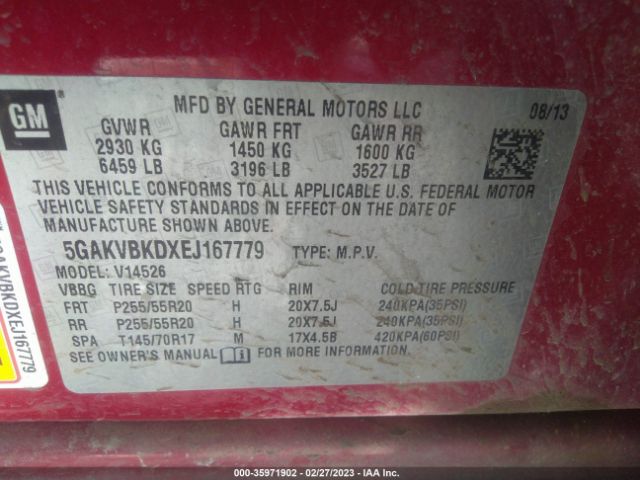 5GAKVBKDXEJ167779 Buick Enclave Leather