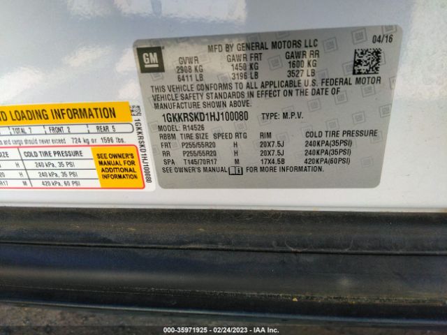 1GKKRSKD1HJ100080 GMC Acadia Limited Limited