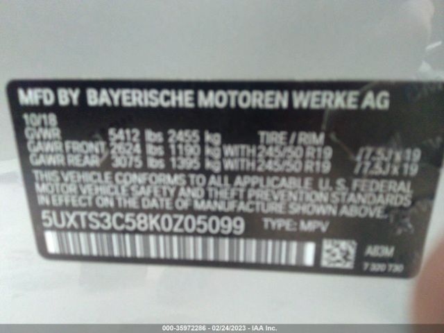 5UXTS3C58K0Z05099 BMW X3 M40i