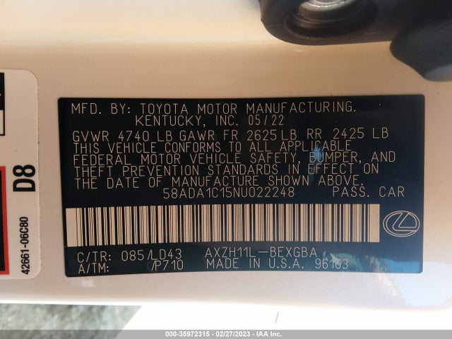 58ADA1C15NU022248 Lexus Es Es 300h