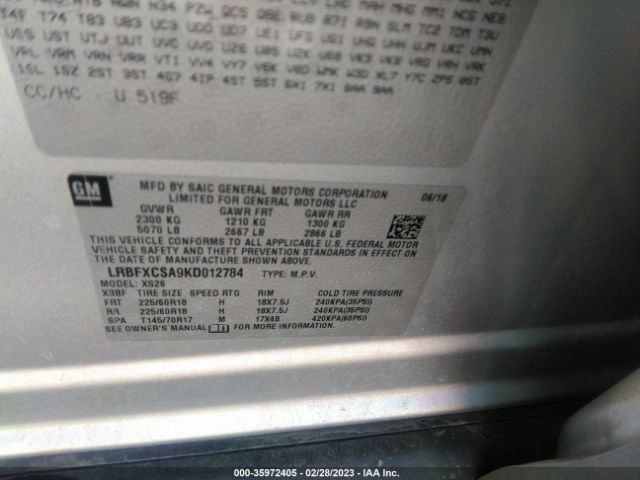 LRBFXCSA9KD012784 Buick Envision Essence