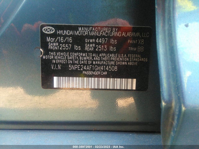 35972501 :رقم المزاد ، 5NPE24AF1GH414508 vin ، 2016 Hyundai Sonata 2.4l Se مزاد بيع
