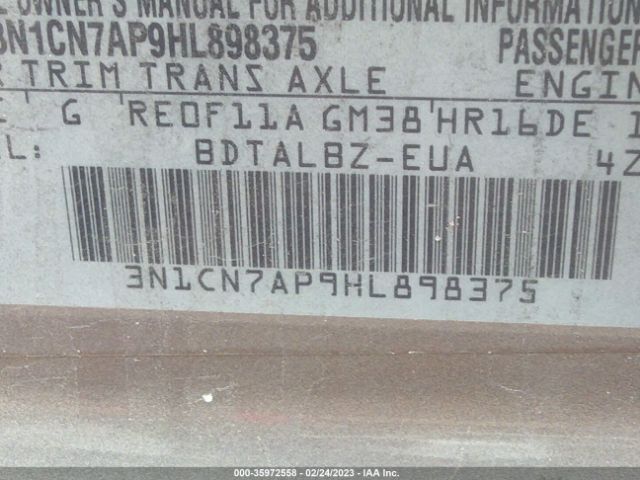 3N1CN7AP9HL898375 Nissan Versa Sedan Sv