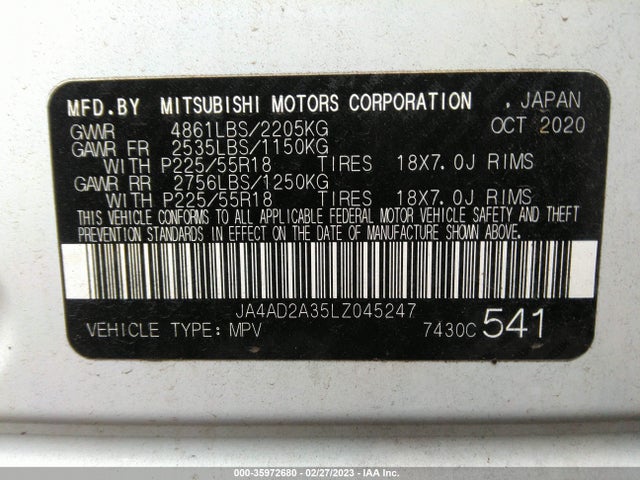 JA4AD2A35LZ045247 Mitsubishi Outlander Es