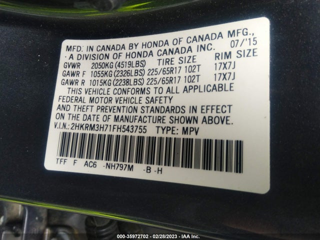 Honda Cr-v Ex-l 2015 2HKRM3H71FH543755 Image 9