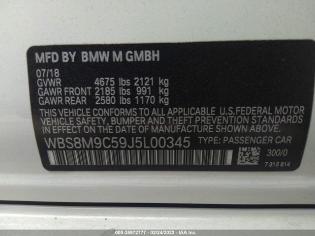2018 BMW M3, VIN: WBS8M9C59J5L00345