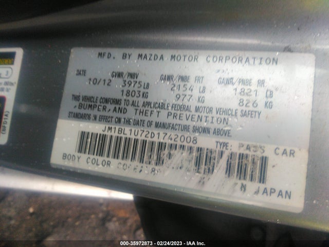 2013 MAZDA MAZDA3 I SPORT VIN: JM1BL1U72D1742008