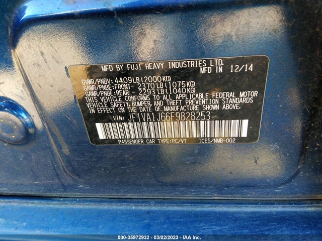 Subaru Wrx Limited 2015 JF1VA1J66F9828253 Image 10