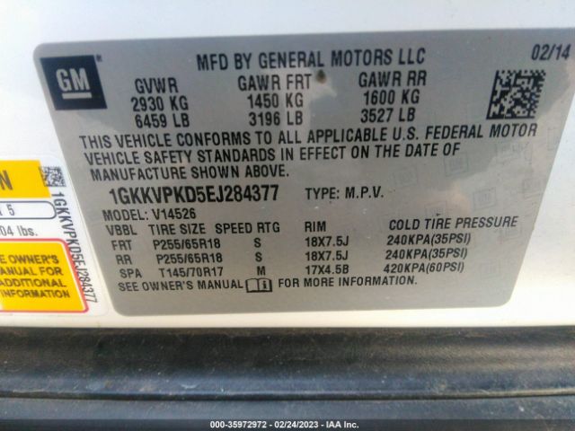 1GKKVPKD5EJ284377 GMC ACADIA SLE