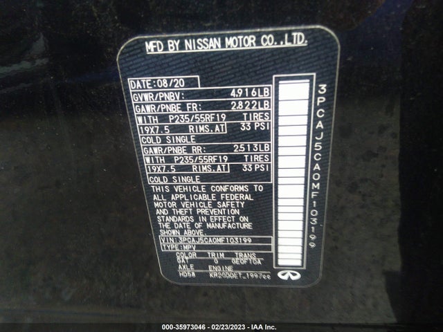 2021 Infiniti QX50, VIN: 3PCAJ5CA0MF103199