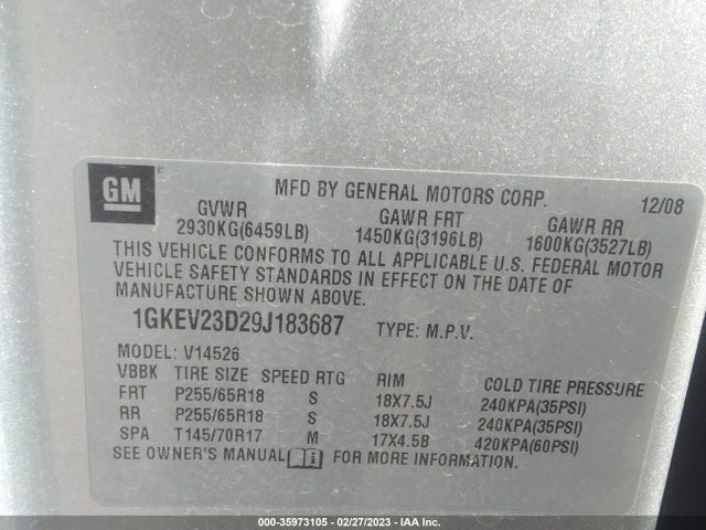 GMC Acadia Slt1 2009 1GKEV23D29J183687 Image 10