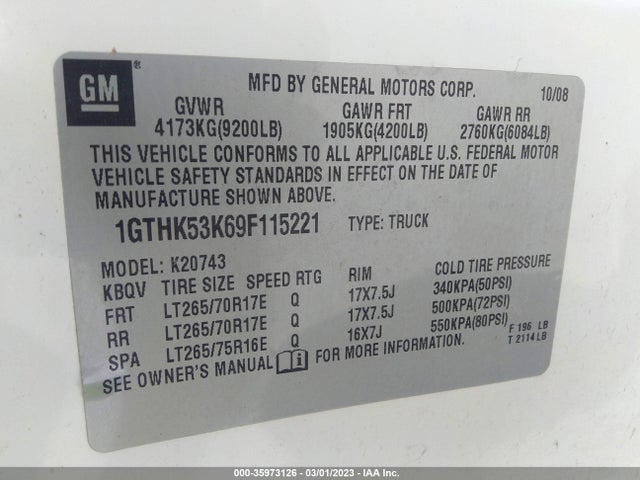 2009 GMC SIERRA 2500HD SLE VIN: 1GTHK53K69F115221