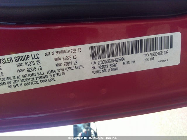 2013 DODGE CHARGER SE VIN: 2C3CDXBG7DH625084