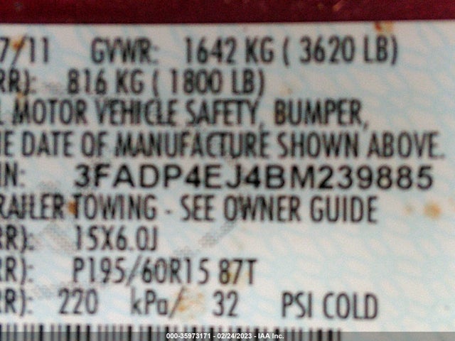 2011 FORD FIESTA SE VIN: 3FADP4EJ4BM239885