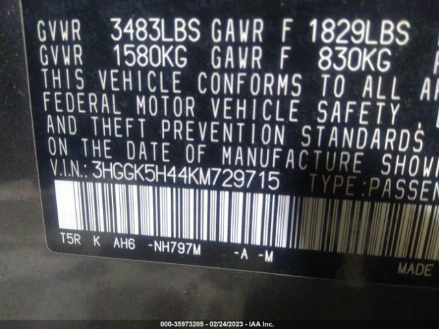 3HGGK5H44KM729715 Honda FIT LX