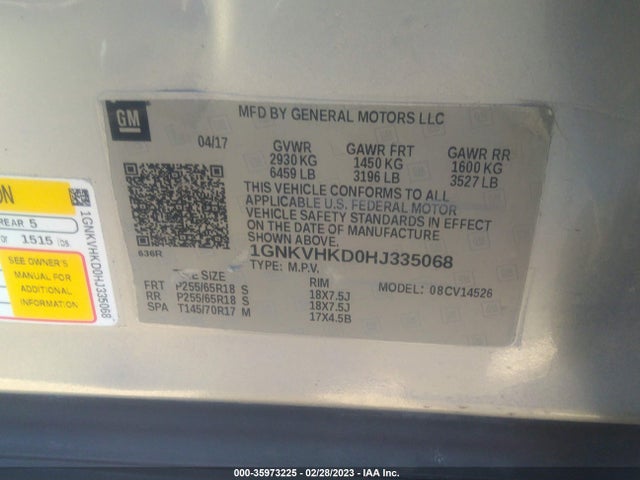 Chevrolet Traverse 2lt 2017 1GNKVHKD0HJ335068 Image 9