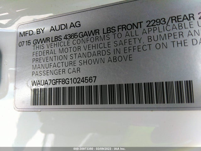 Audi A3 1.8t Premium 2016 WAUA7GFF8G1024567 Image 9
