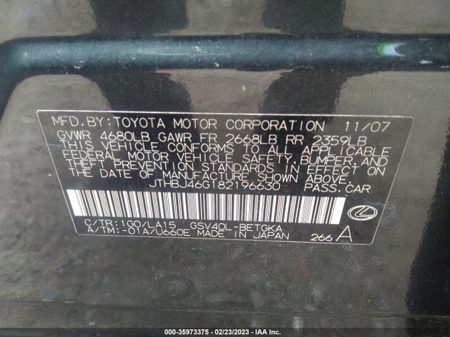 JTHBJ46G182196630 Lexus ES 350