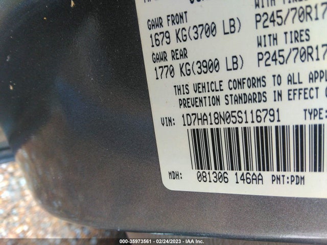 2005 DODGE RAM 1500 SLT VIN: 1D7HA18N05S116791