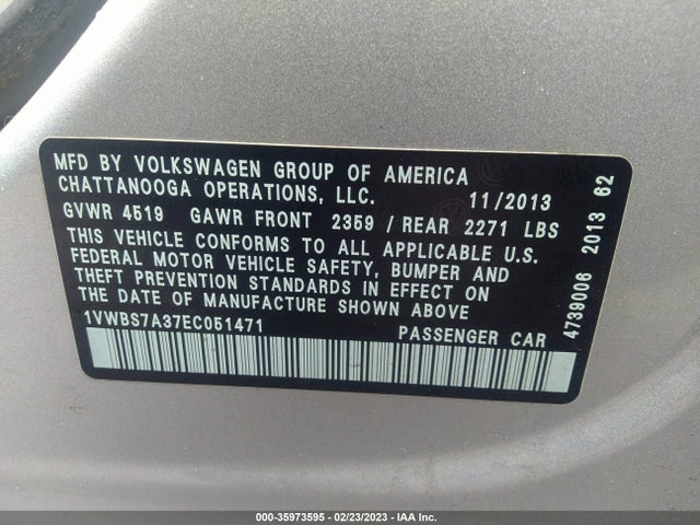 1VWBS7A37EC051471 Volkswagen PASSAT SE