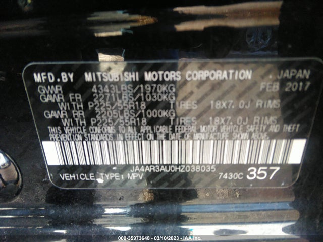 JA4AR3AU0HZ038035 Mitsubishi Outlander Sport 2.0
