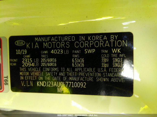 KNDJ23AU0L7710092 KIA SOUL LX