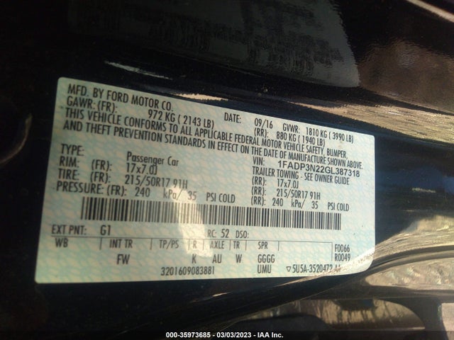 2016 FORD FOCUS TITANIUM VIN: 1FADP3N22GL387318