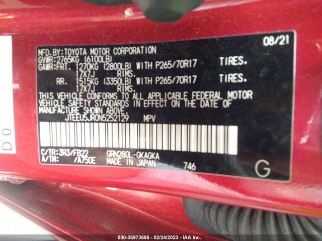 2022 Toyota 4Runner, VIN: JTEEU5JR0N5252129