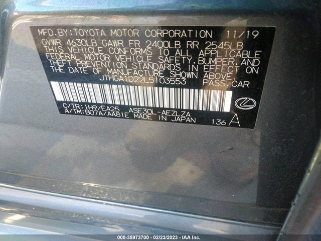 2020 Lexus IS, VIN: JTHGA1D22L5103553
