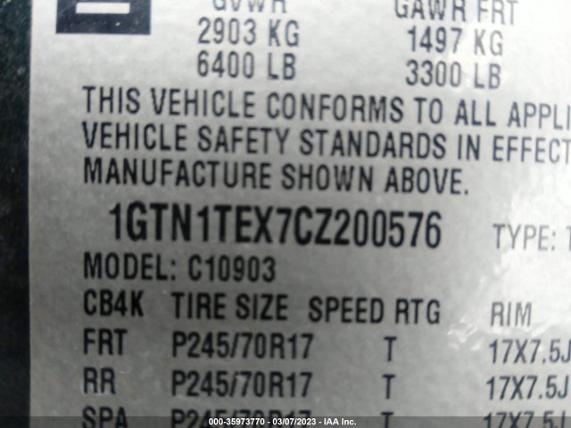 2012 GMC SIERRA 1500 WORK TRUCK VIN: 1GTN1TEX7CZ200576