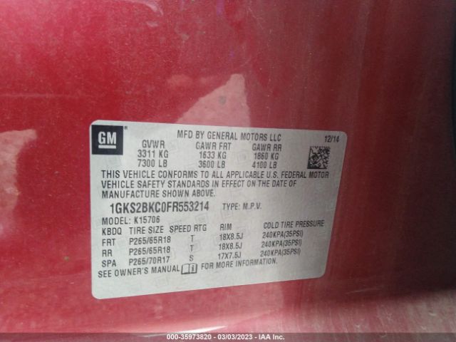 1GKS2BKC0FR553214 GMC YUKON SLT