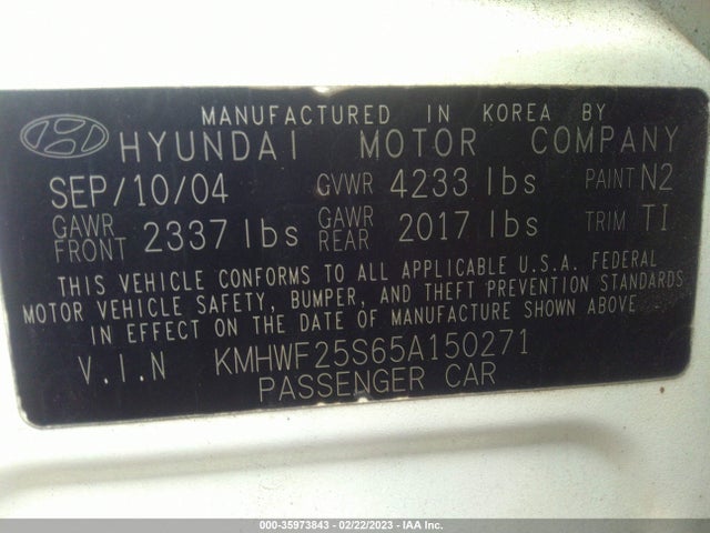 Hyundai SONATA GL 2005 KMHWF25S65A150271 Image 10