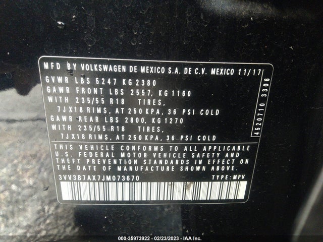 3VV3B7AX7JM073670 Volkswagen Tiguan Sel/se