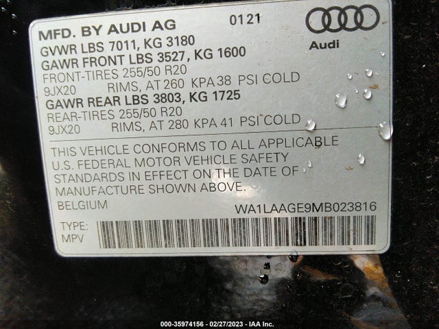 2021 Audi e-tron, VIN: WA1LAAGE9MB023816