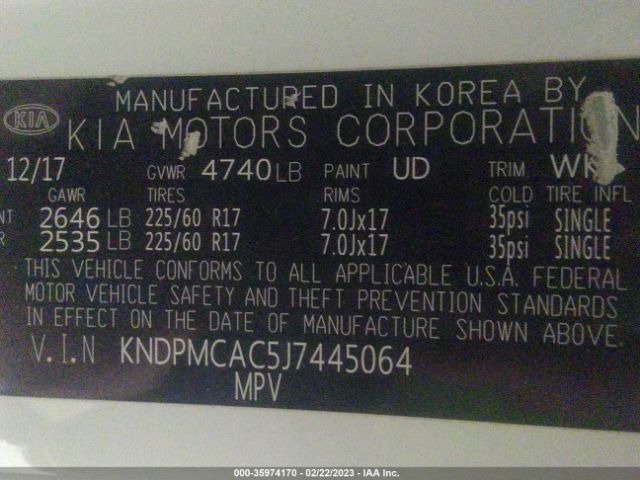 KNDPMCAC5J7445064 KIA Sportage Lx
