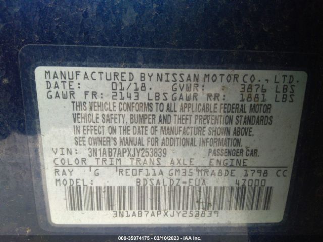 3N1AB7APXJY253839 Nissan SENTRA SV