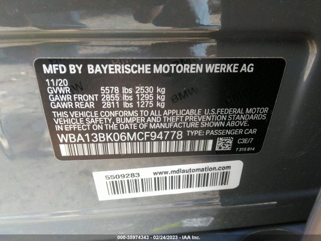 2021 BMW 5 Series, VIN: WBA13BK06MCF94778
