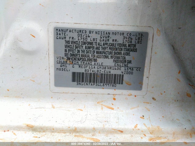 Nissan VERSA SV 2016 3N1CN7AP3GL899780 Image 10