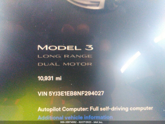 Tesla Model 3 Long Range 2022 5YJ3E1EB8NF294027 Image 7