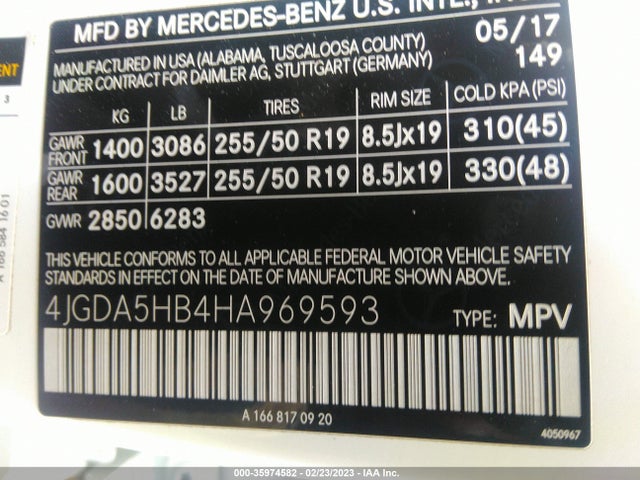 2017 Mercedes-Benz GLE-Class, VIN: 4JGDA5HB4HA969593