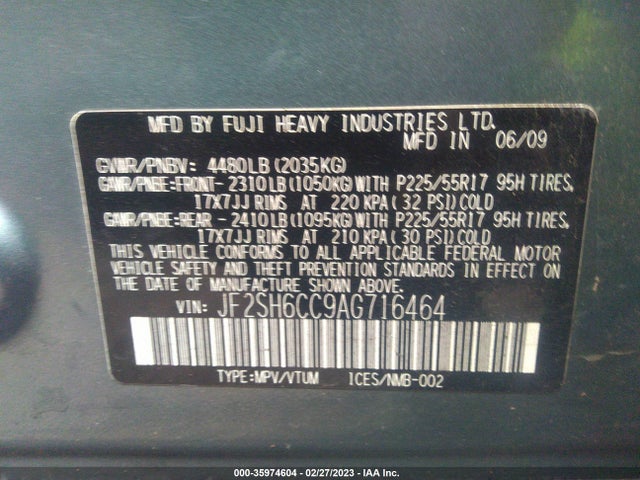2010 SUBARU FORESTER 2.5X PREMIUM VIN: JF2SH6CC9AG716464