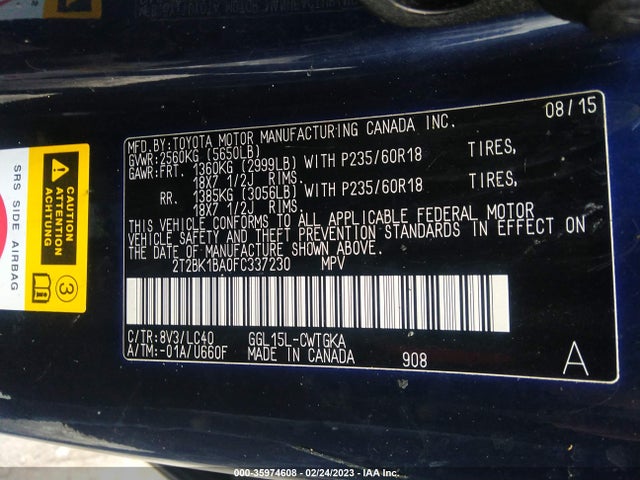 2T2BK1BA0FC337230 Lexus RX 350