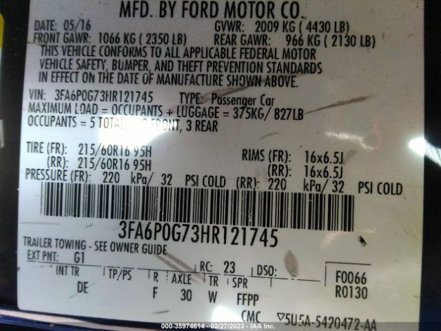 3FA6P0G73HR121745 Ford FUSION S