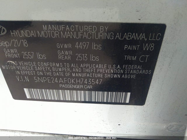 Hyundai SONATA SE 2019 5NPE24AF0KH743547 Image 9