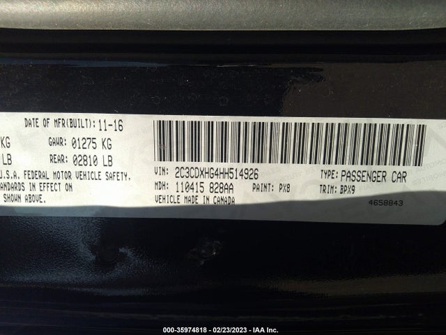 2017 Dodge Charger, VIN: 2C3CDXHG4HH514926
